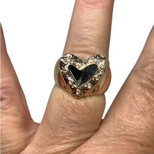 Gold plated Heart Ring with Black Stone